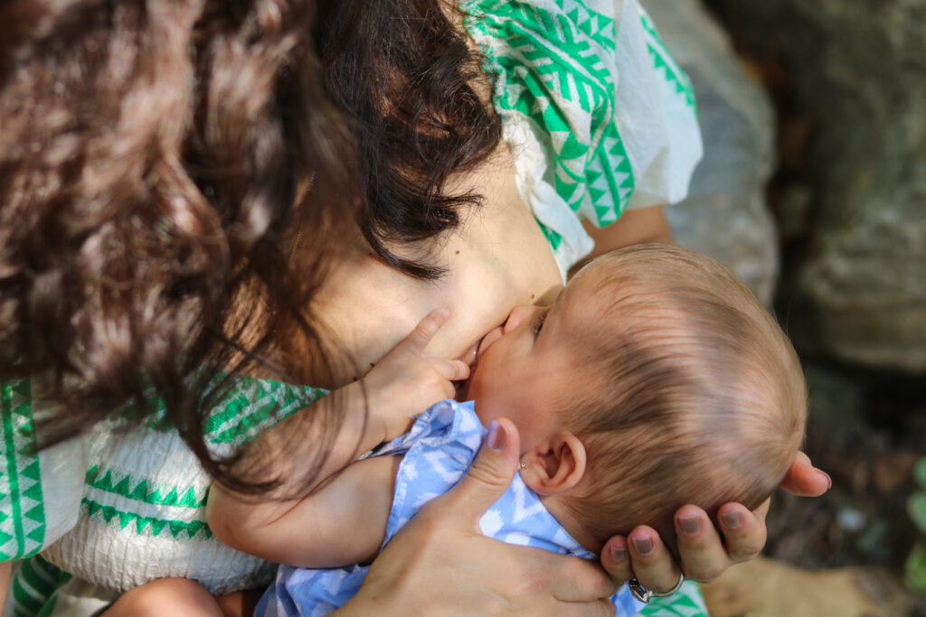 Baby latched and feeding